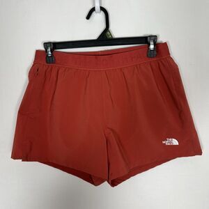 The North Face Womens Red Wander Graphic Logo High-RIse Athletic Lined Shorts M